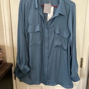 Daniel Rainn Teal Button-Down Top with pockets.